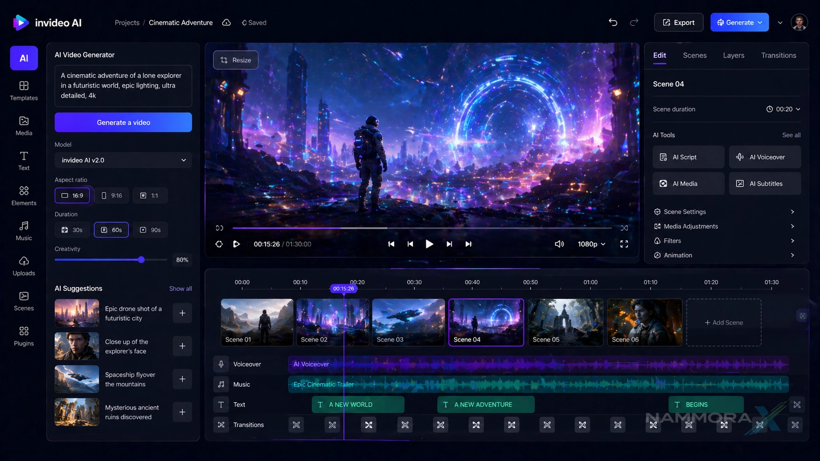 InVideo AI automatically generating a complete branded marketing video from a text prompt