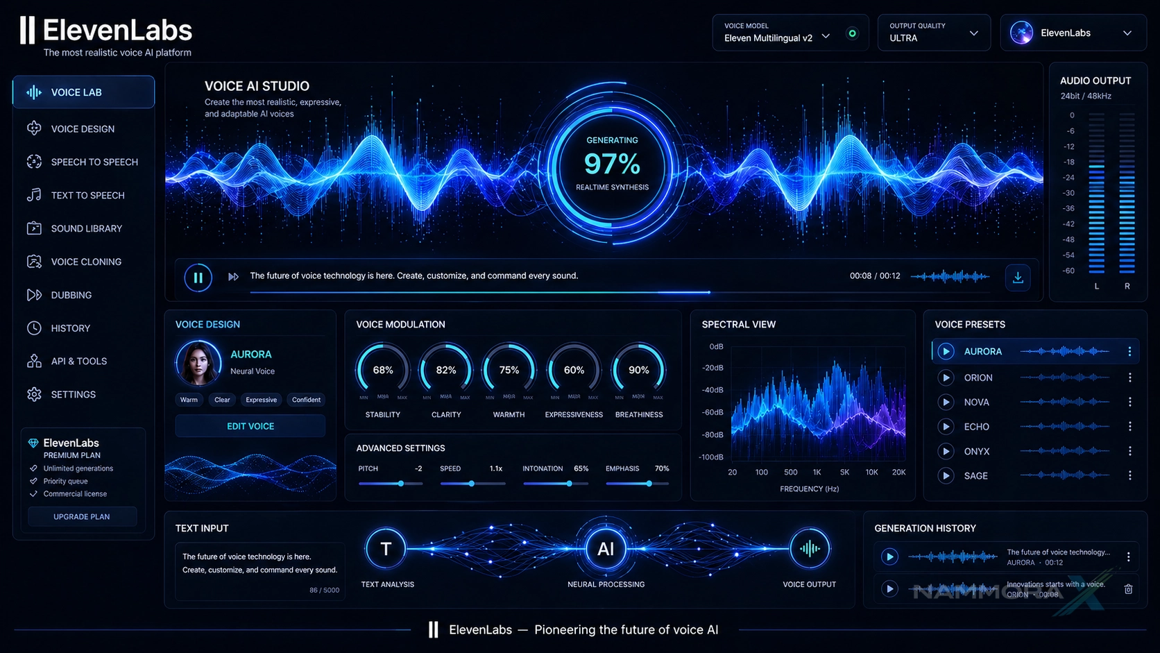 ElevenLabs AI generating realistic natural-sounding voiceover for a business video