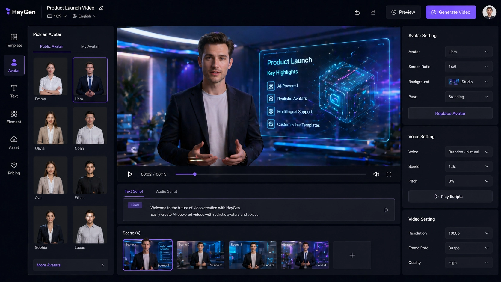 HeyGen AI avatar presenter delivering a professional product explainer video